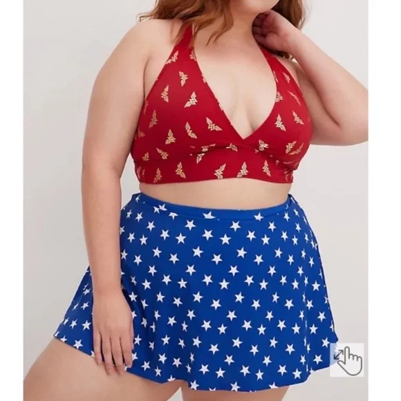 Torrid DC Comics Wonder Woman Triangle Bikini & Swim Skirt Swimsuit SET 2X 3X - Picture 7 of 16